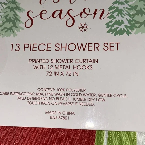 NEW Christmas shower curtain & 12 hooks - Picture 3 of 7